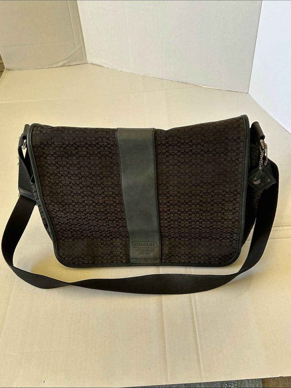 COACH BLACK SIGNATURE HUDSON COMMUTER LAPTOP MESSENGER BAG